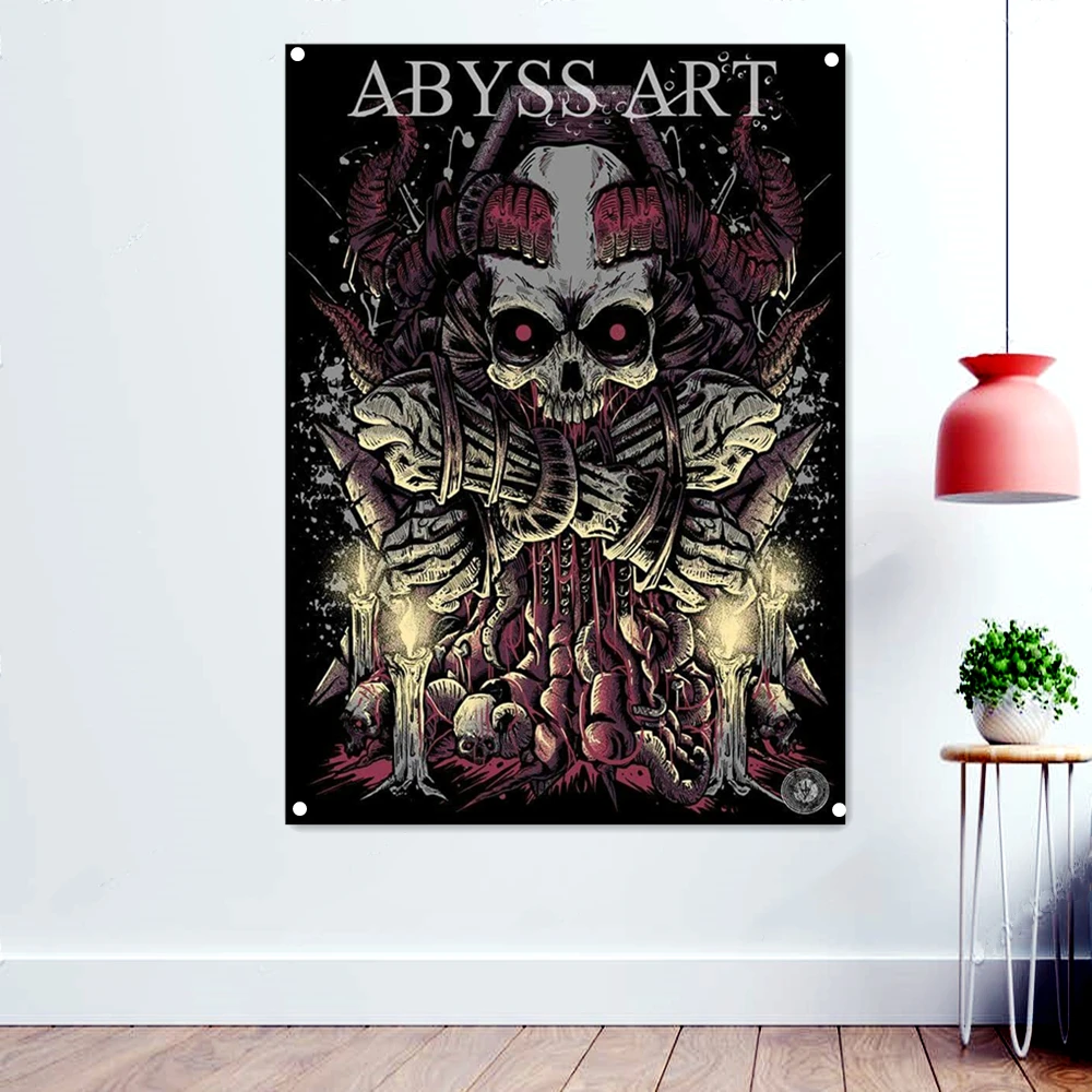 

ABYSS ART Death Metal Artist Poster Wallpaper Vintage Rock Band Music Banners Bloody disgusting Tattoos Art Flag Wall Decoration