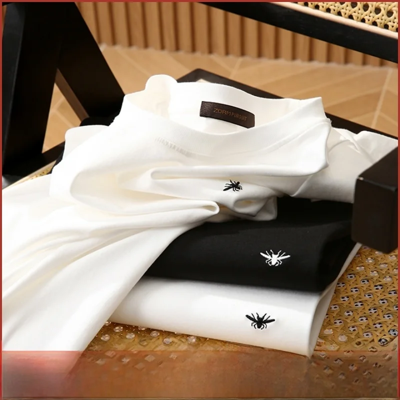 

Premium Cotton Men's T-irt Embroidered Bee Design Summer New Arrival ort Sve Classic Sle Youth Faion Daily Wear