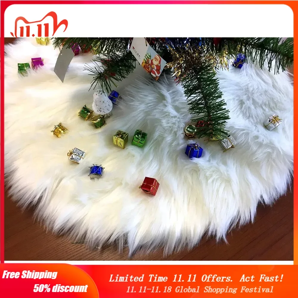 Ivory Faux Fur Christmas Tree Skirt Luxury Xmas Tree Skirts for Party Ornaments Decoration (35inches)