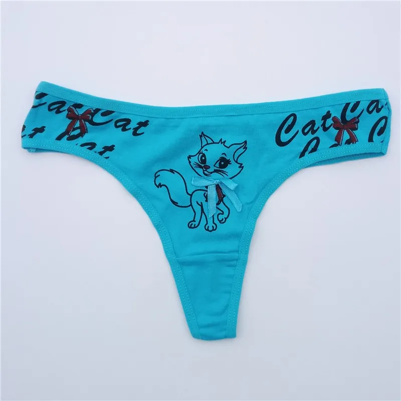 5 Pcs/set Sexy Thong for Women Girls Cotton G-Strings Ladies Panties,Cute Cat Print Thongs