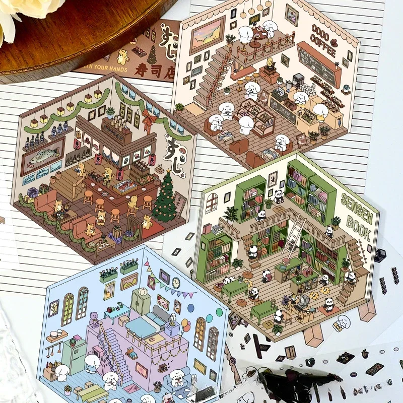 

3D Korean Sticker House DIY Three-dimensional Cabin Scene Stacking and Pasting Cute Decompression-free Shear Hand Account