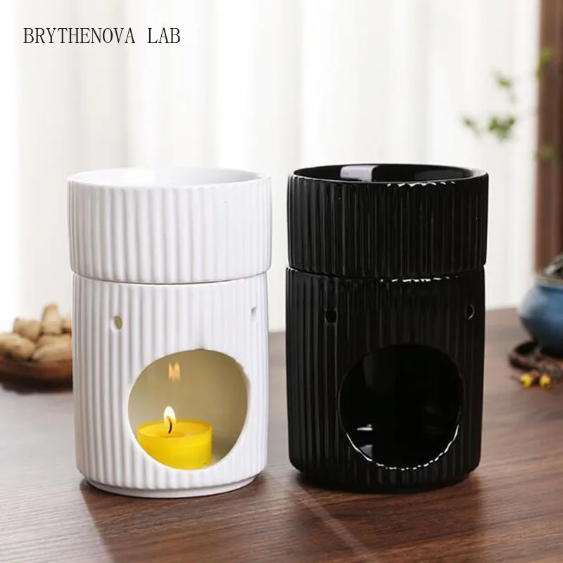 Big Capacity Porcelain Vertical Stripes Essential Oil Furnance Burner Aroma Fragrance Censer Candle Holder Home Decor