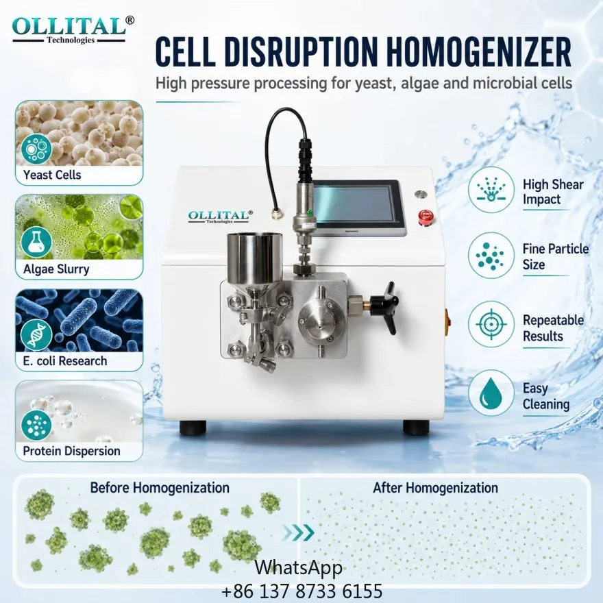 Ollital Cell Disruption High Pressure Homogenizer For Yeast Microbial Samples With High Pressure Cell Disruptor