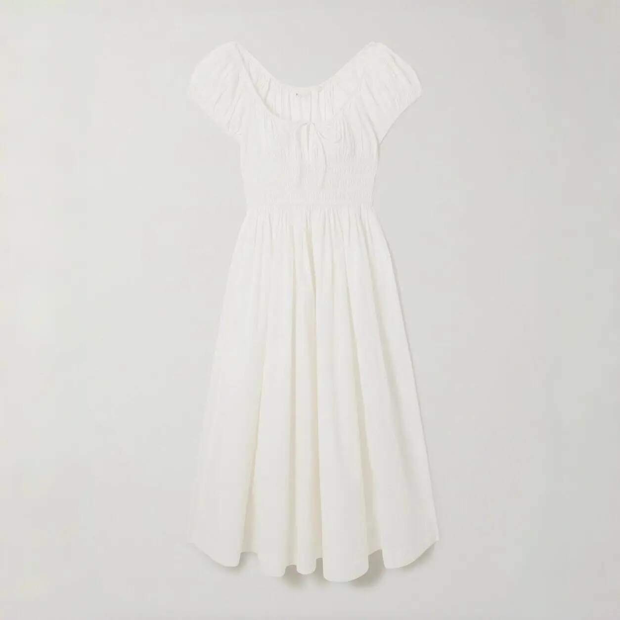 

Doen French Summer Commuter White Square Neck Bubble Sleeve Dress Women's High Waist A-line Dress