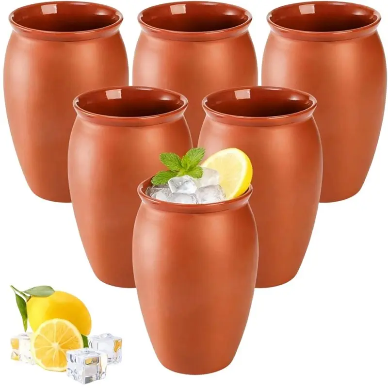 

ABMR-6 Pack Clay Drinking Cups, 12 Oz Mexicanos Cantaritos Shooters Pottery Cocktail Glass Patron Bottles For Tequila