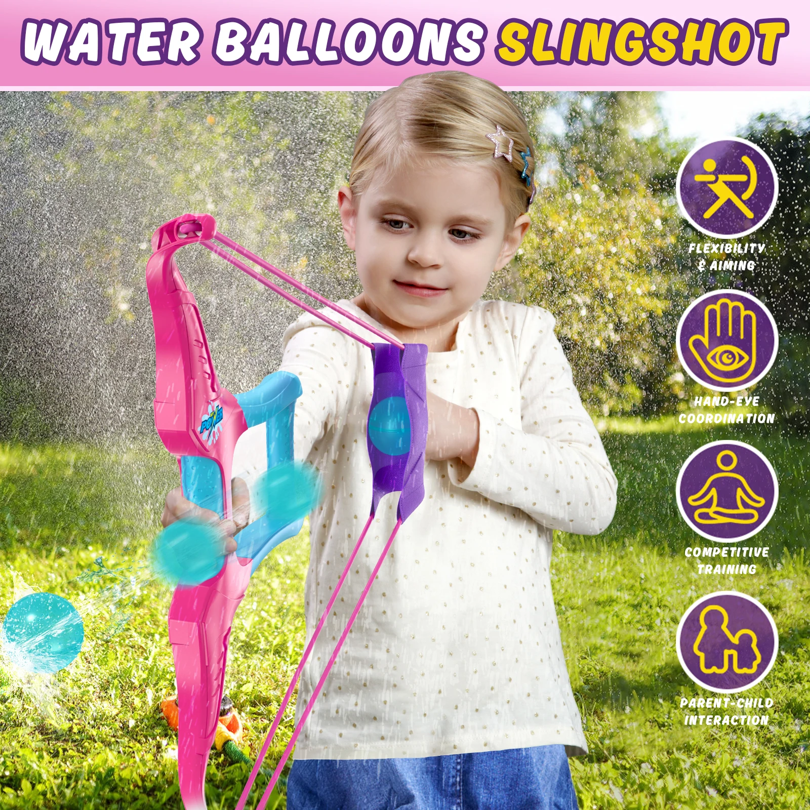 Lanzador de arco e flecha de balão de água reutilizável com balões de água bomba verão diversão piscina de água atividades ao ar livre brinquedos de água jogos