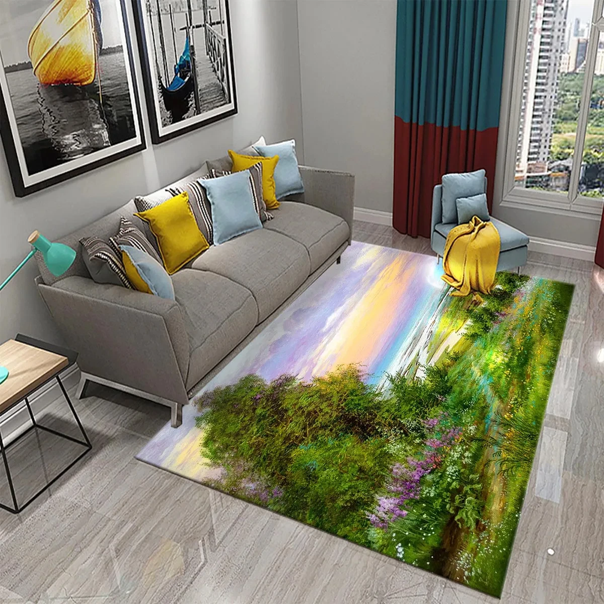 3D Color Vintage Landscape Oil Painting Print Carpet for Kitchen Living Room Bedroom Non-slip Absorbent Home Decor King Carpet