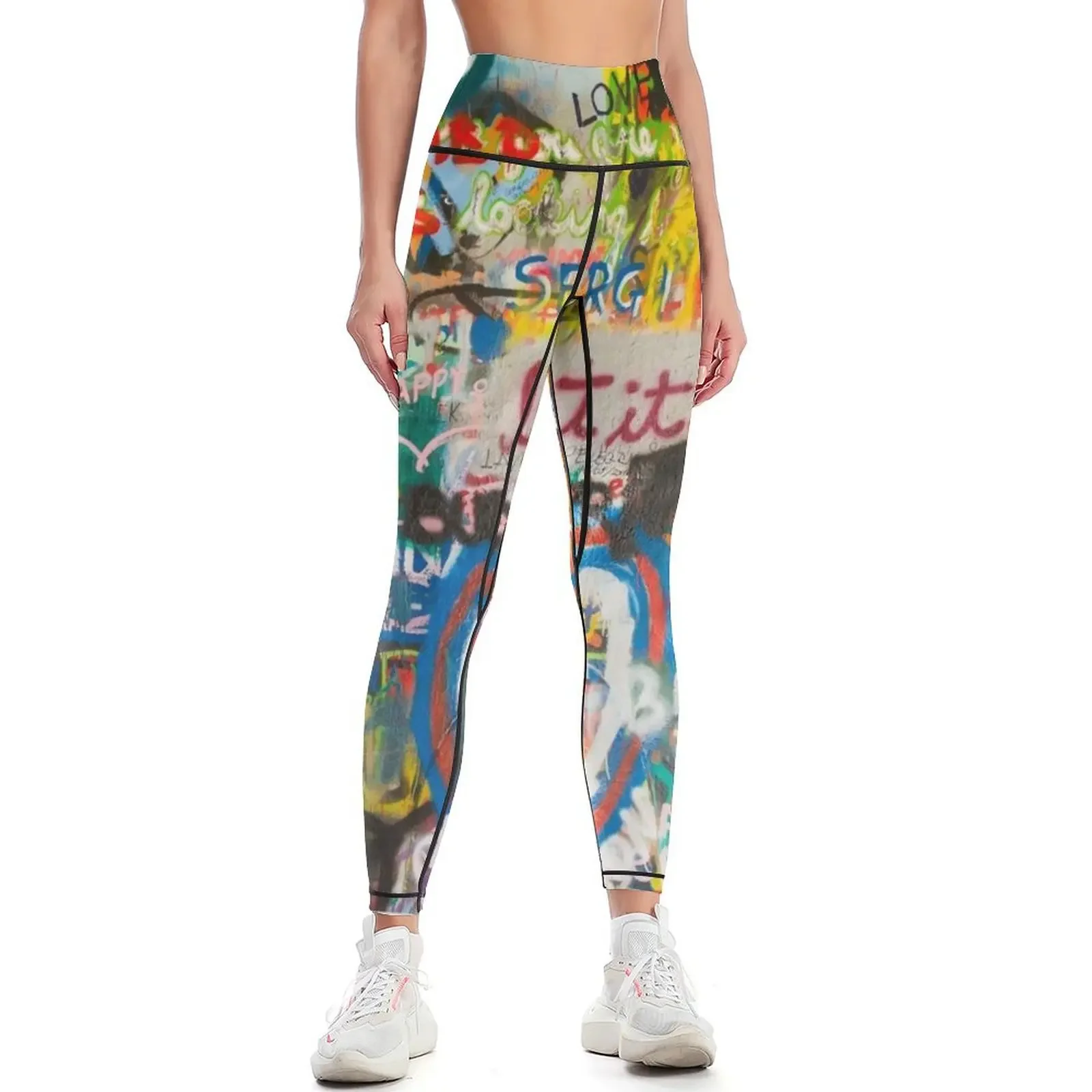 

Graffiti Wall - painted abstract painted pattern street art Leggings flared legging gym Women's high waist Womens Leggings