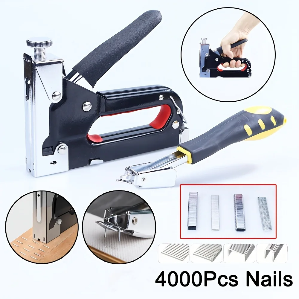 

4 In 1 Nail Gun With 4000 Nails & Nail Puller Tool Kit Adjustable Stapler Gun for Wood, Upholstery, Carpentry, DIY Staple Gun