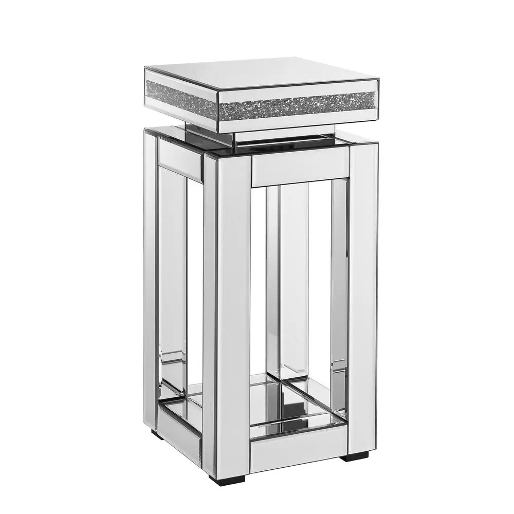 Mirrored End Table Crystal Inlay 2-Tier Square Sofa Side Table Modern Silver Accent Storage 26"H
