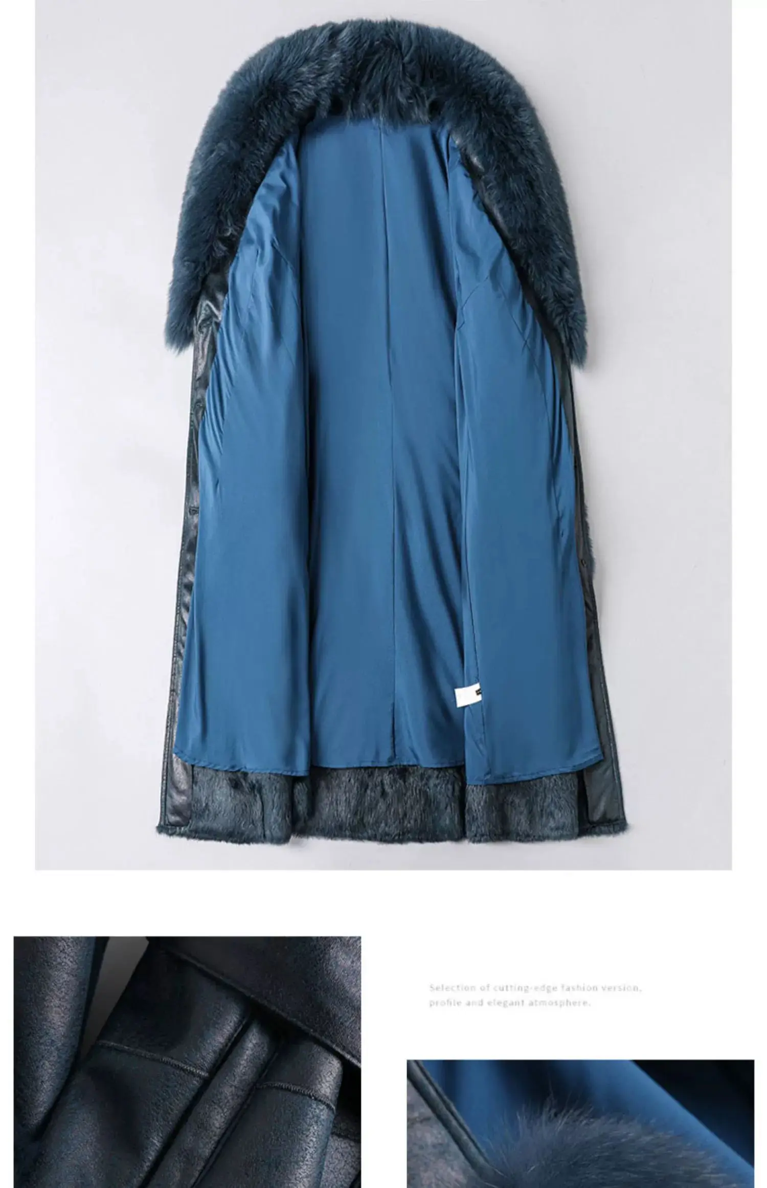 2023 New Rabbit Fur One Piece Coat for Women Mid length Fox Fur Collar Lace up Slim Fit Haining Fur Coat for Women