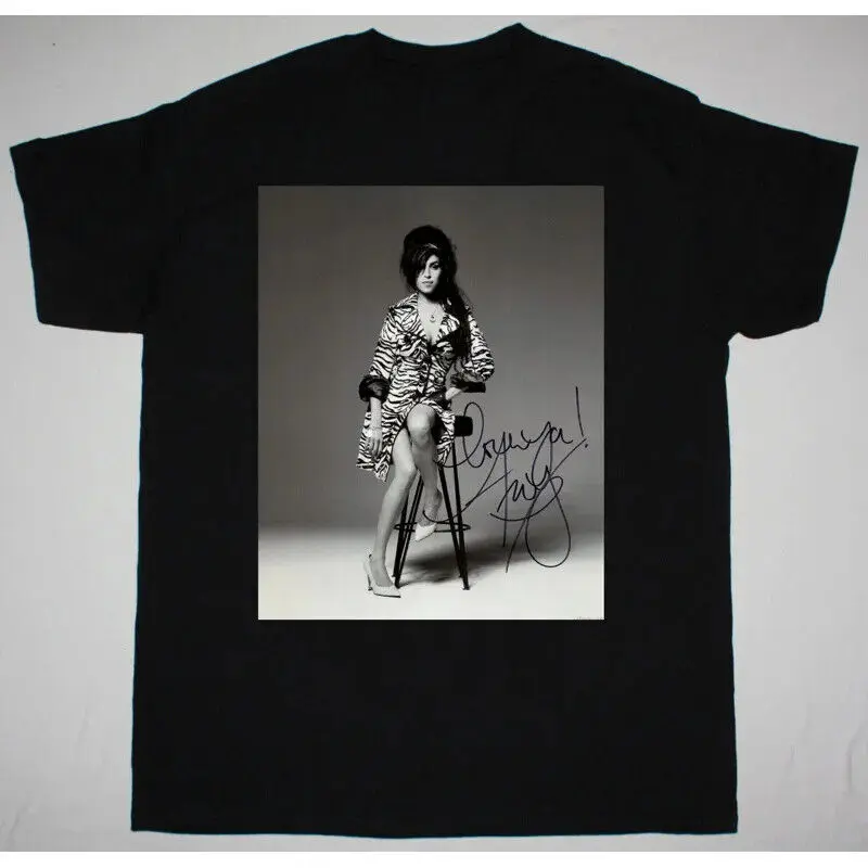 Amy Winehouse Musician Signed Short Sleeve Cotton Black All Size T-Shirt