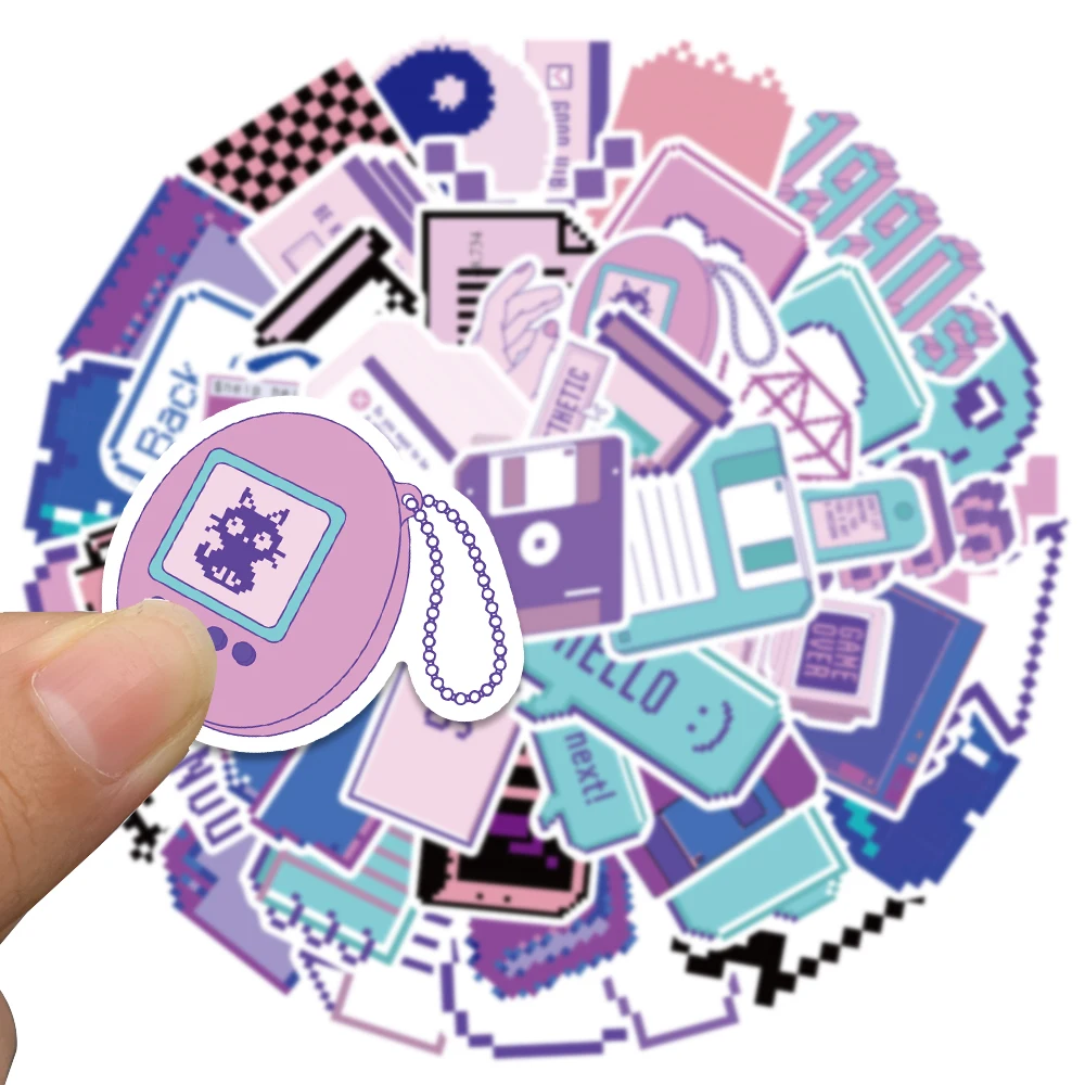 53pcs Ins Style Cute Cartoon Purple Blue Stickers For Laptop Guitar Phone Notebook Fridge Waterproof Graffiti Bicycle Decals