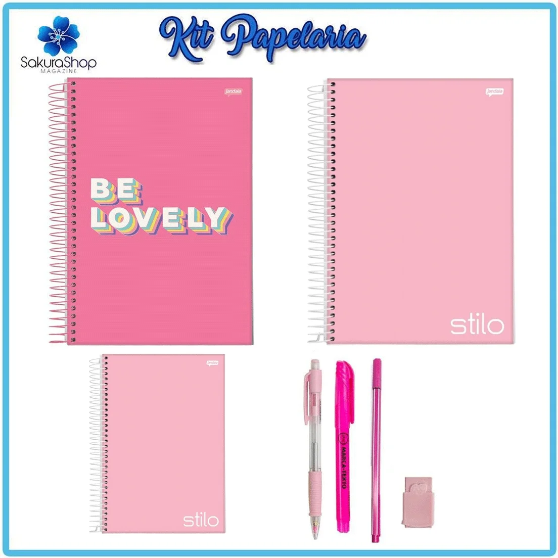 Kit Papelaria Tons de Rosa 4 Escolar Neon Pastel