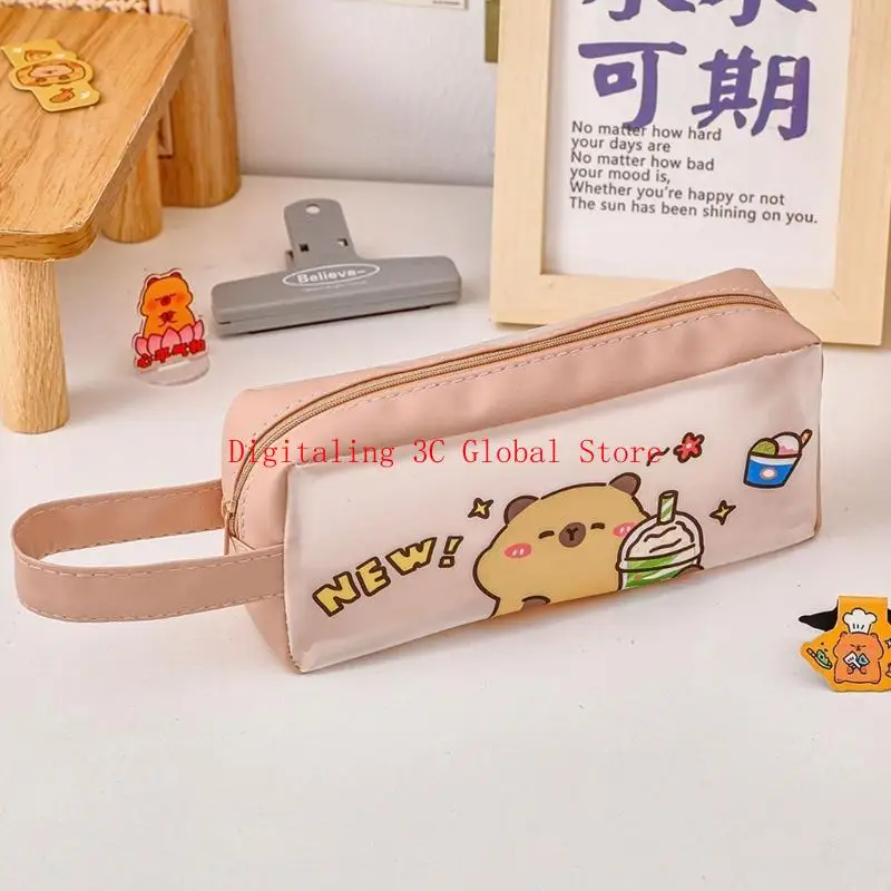 Water Resistant PU Pen Pouches with Handle Portable Pen Organizers Storage Bag