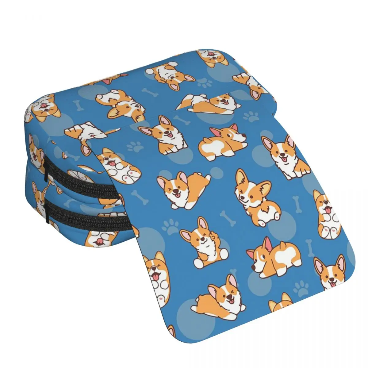 Federmäppchen mit Corgi-Welpen-Motiv, liegend, auf blauem Hintergrund, für Studenten, Geschenke, Stiftbox, Bleistiftbeutel, Schreibwaren, Stifthalter-Tasche