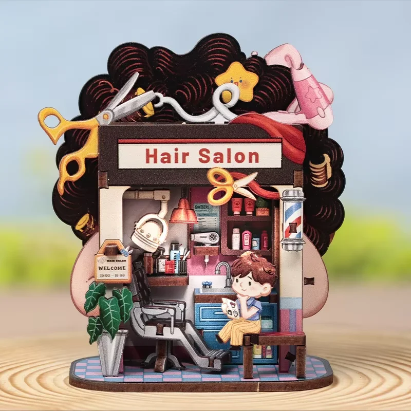 CUTEBBE DIY 3D Puzzle Wooden Doll House with LED Light Bookshelf Insert TaleBox Corner Hair Solan For Kids Birthday Gift