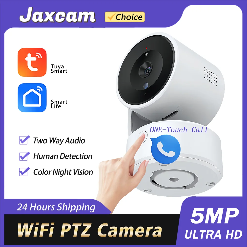 Tuya 5MP HD One- touch Call PTZ Control WiFi IP Camera Indoor Baby Monitor Wireless Security Protection Cameras Remote Control