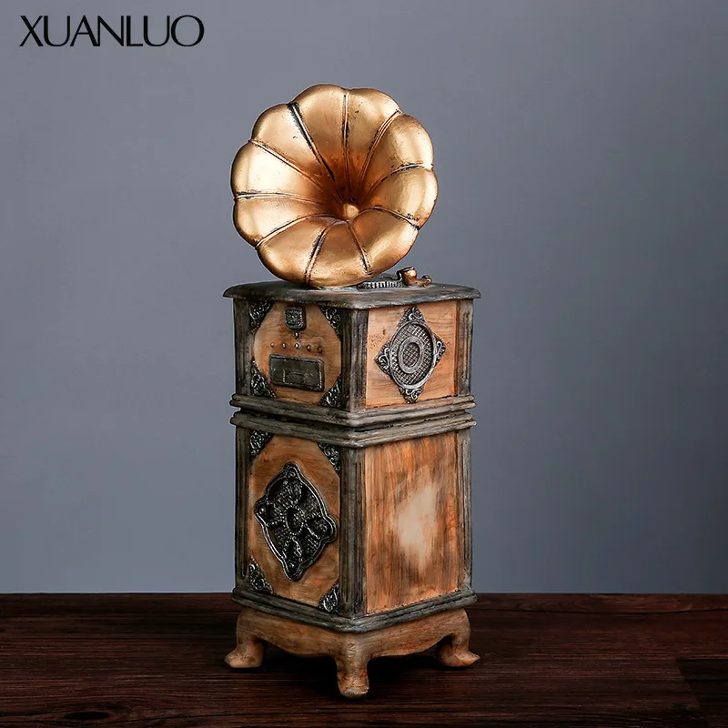 Vintage European and American Gramophone Money Box Resin Ornamental Piece Home Decor for Bedroom Bookshelves Resin Craftwork