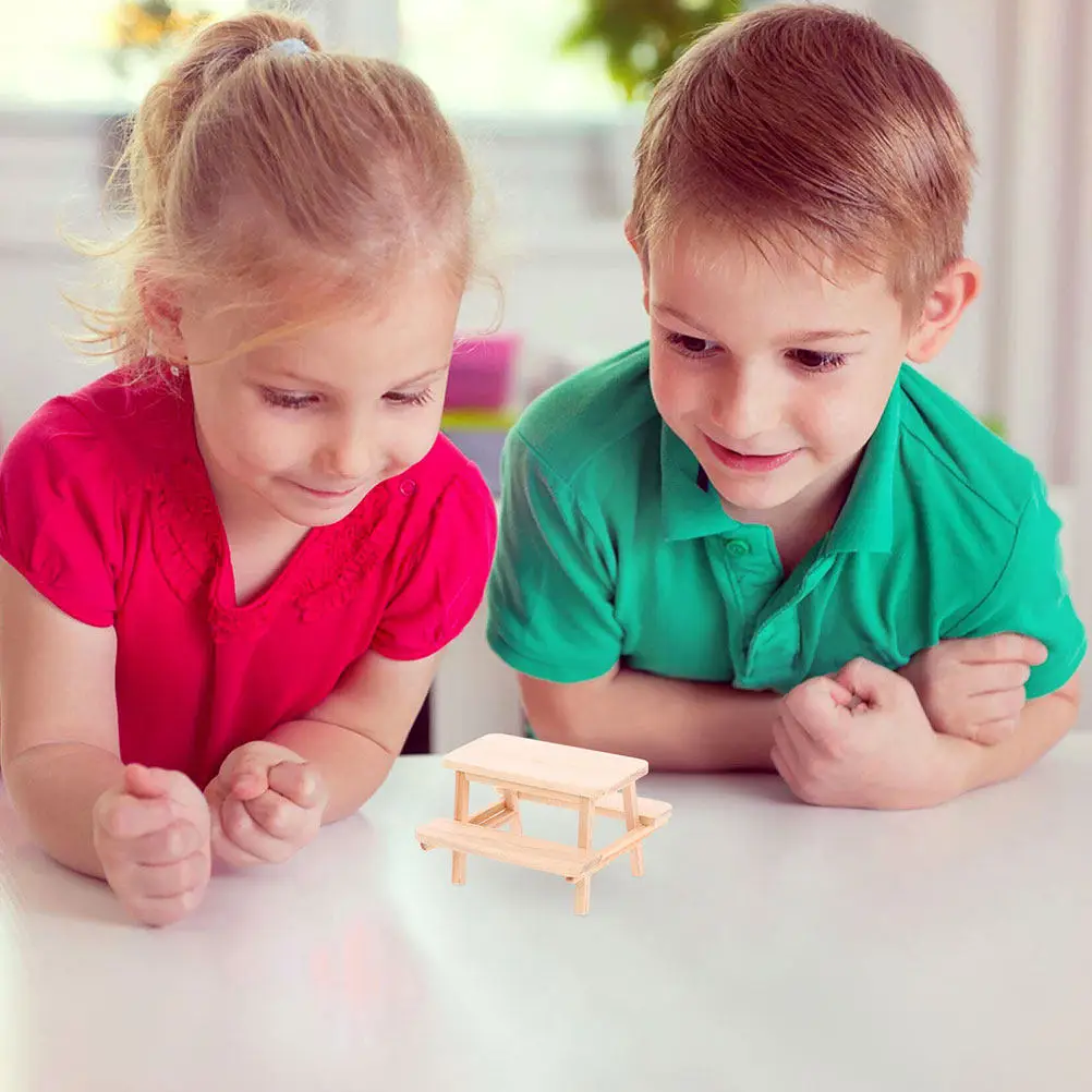 

2Pcs Wooden Miniature Table Chair Set Realistic Wood Picnic Furniture Home Decor Dollhouse Accessories Mini Wooden Furniture Set
