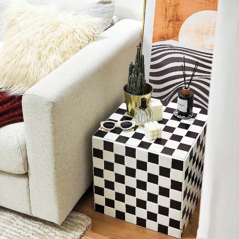 

Checkerboard Storage Table, Mosaic Cube, Internet Celebrity Coffee Table Photo Prop for Living Room and Bedroom, Home Decoration