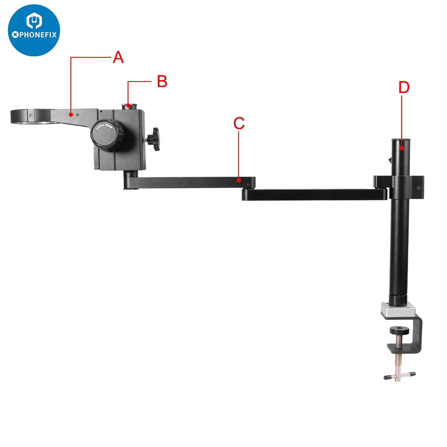 Articulating Arm Desktop Clamp Stand Adjustable 50mm 76mm Focusing Holder for Trinocular Binocular Stereo Microscopio Camera