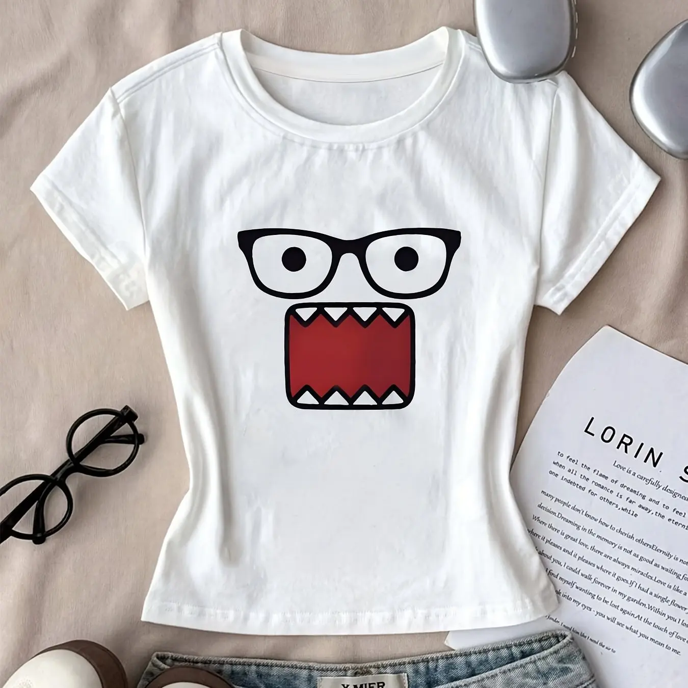 

Женская летняя футболка больших размеров с принтом «Кричащий эмодзи в очках», хлопковая, дышащая, стильная, универсальная, в уличном стиле, оверсайз