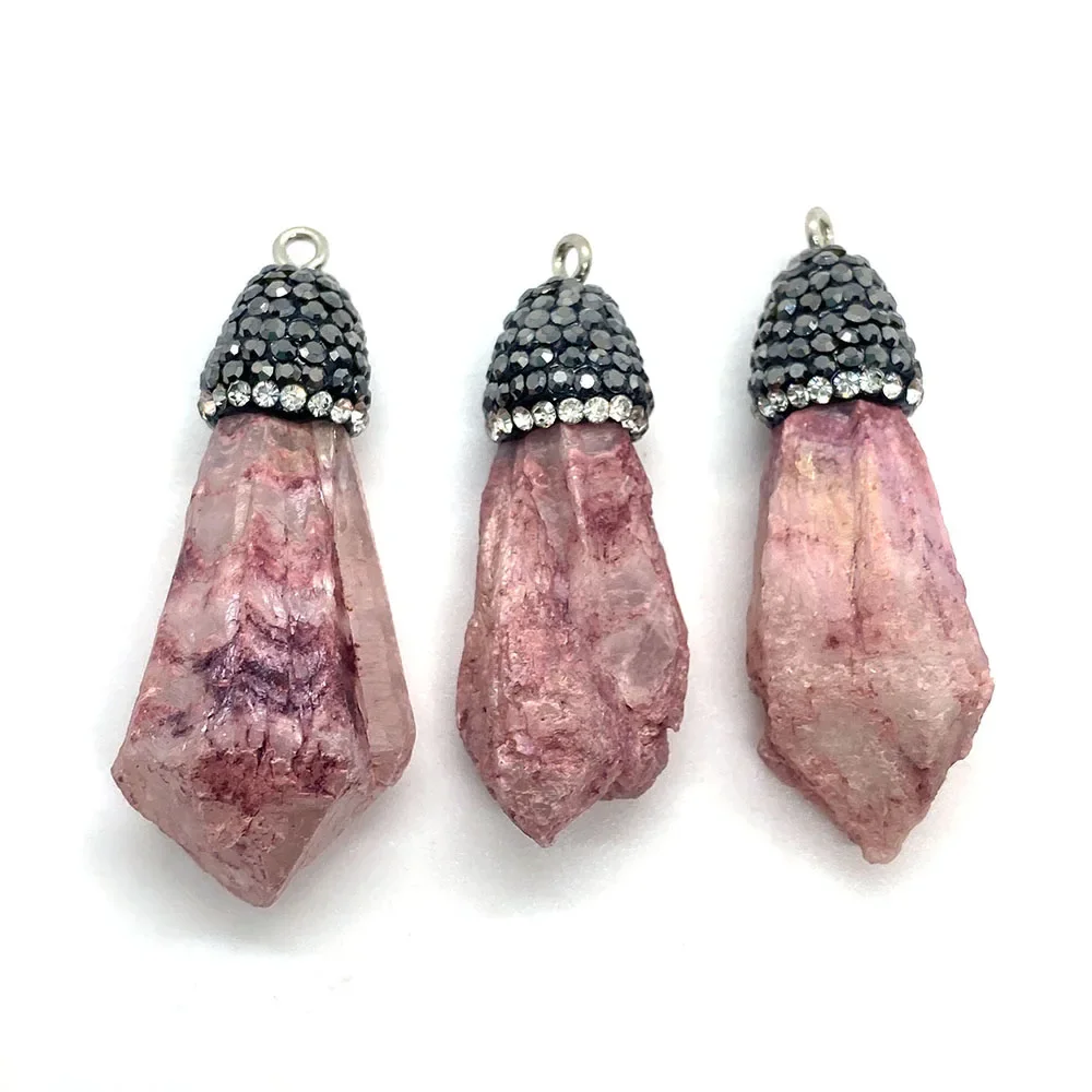Natural Stone Crystal Irregular Pendant 10-55mm Inlaid Rhinestone Jewelry Charm Fashion DIY Necklace Earrings Bracelet Accessory