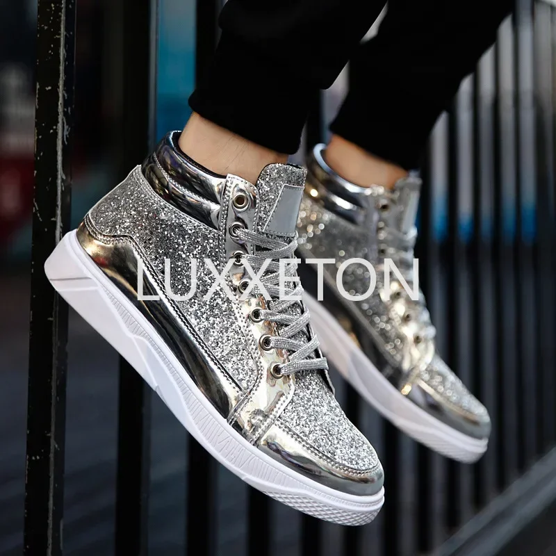 Thick Soled Sequins Trendy and Fashionable, Casual, Sporty, Breathable, Lightweight European and American Nightclub Couple Shoes