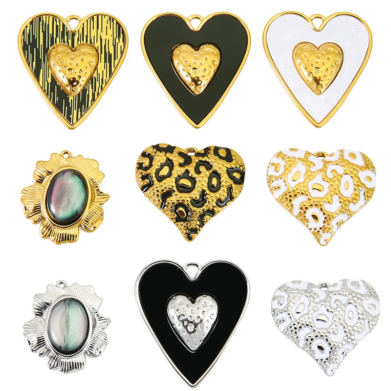 

3pcs/lot Stainless Steel Texture Heart Large Charms Enamel Pendant for DIY Earring Necklace Jewelry Making Accessories Supplies