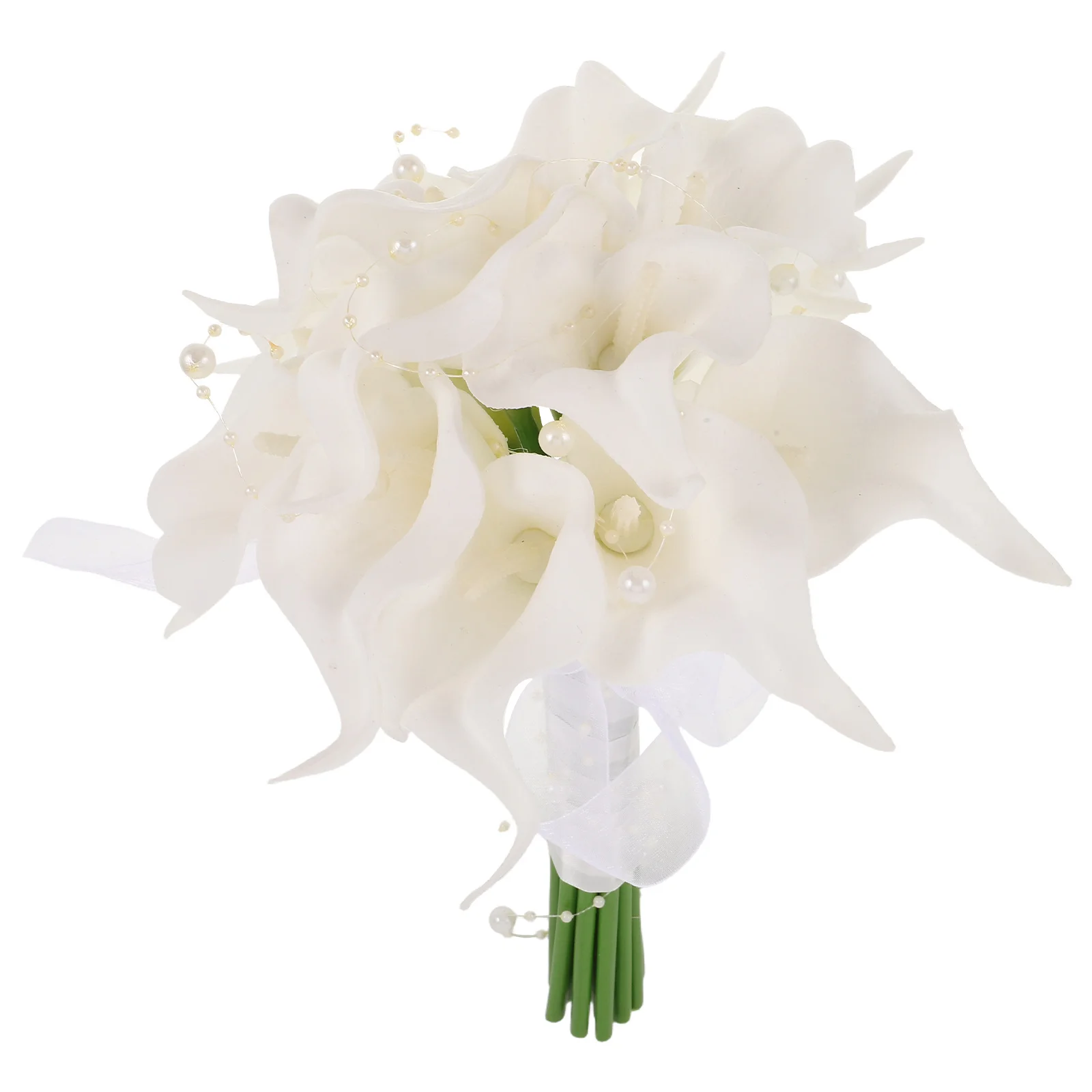 

1pcs Artificial Lily Bouquet For Bride Elegant White Faux Floral Wedding Bridal Hand Flower Lightweight Simulated Bouquet Home