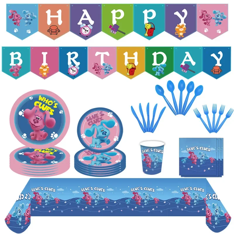 Suministros de decoración para fiesta de cumpleaños con tema de pistas de Blues, vasos de papel con diseño de perro manchado azul, servilletas, globos para Baby Shower, recuerdos para niños