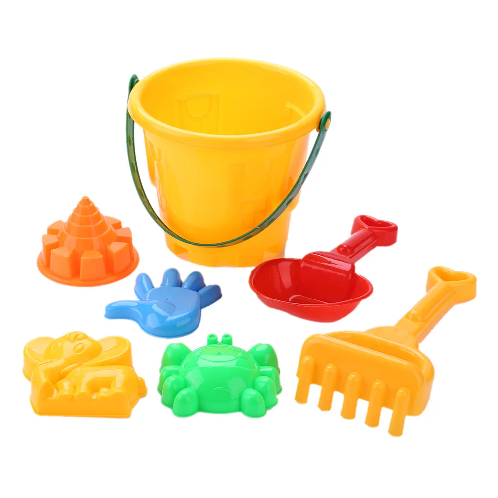 7Pcs Children's Beach Toy Set Summer Beach Toy Seaside Playing Sand Digging Beach Bucket Sand Shovel Beach Toys for Kids Boys