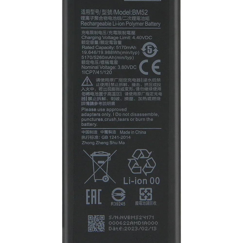 Production in 2024 Phone Replacement Battery BM52 For Xiaomi CC9 PRO NOTE10 Note10 Pro 5260mAh Quality Batteries With Tool
