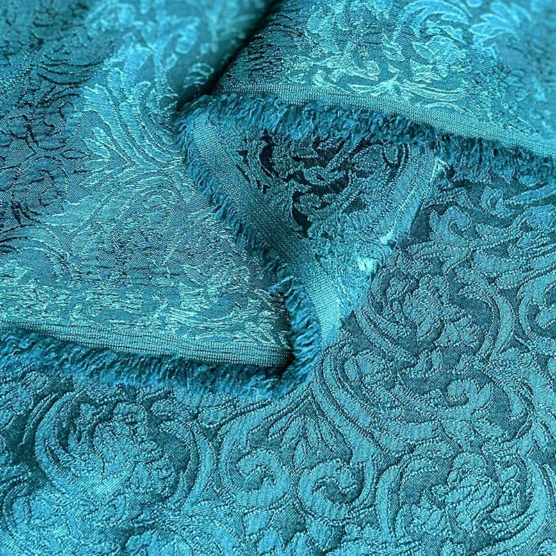 Embossed Jacquard Fabric with Peacock Blue Flower Design Sewing Material Cheongsam Dress Garment Fabric 150cm Sold By The Meter