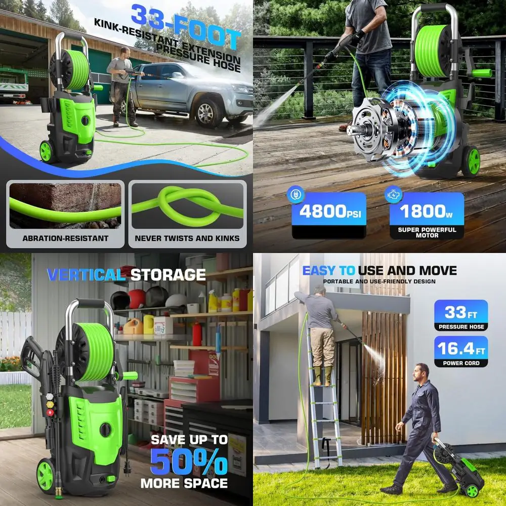 

Портативная электрическая мойка высокого давления 4800PSI 4.0GPM с 4 быстросъемными насадками и дозатором для мыла для автомобилей, дома, подъездных путей, патио