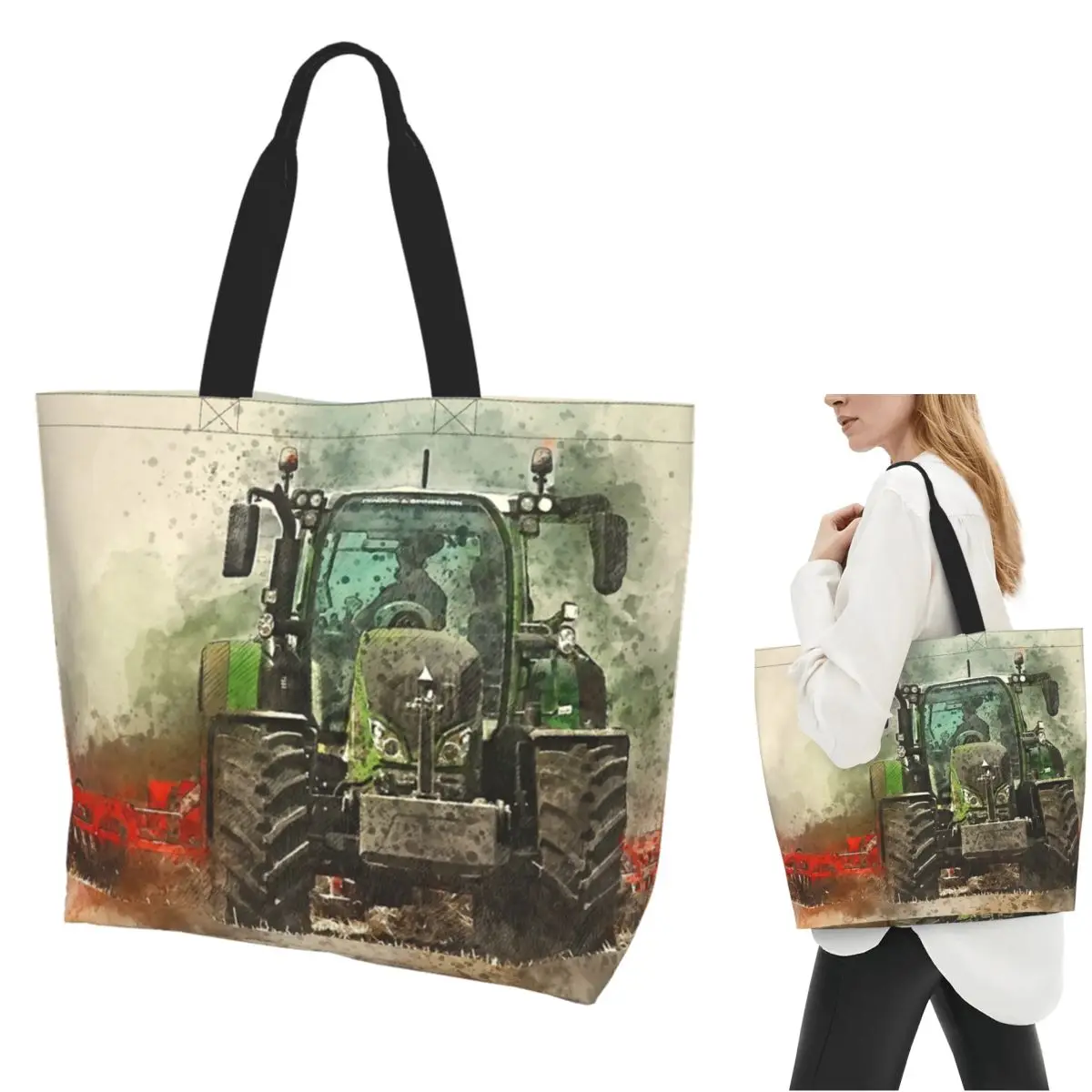 

Сумка-тоут для покупок Fendt Tractor с прививкой, холщовая сумка на плечо большой вместимости, продуктовая сумка для покупок для женщин