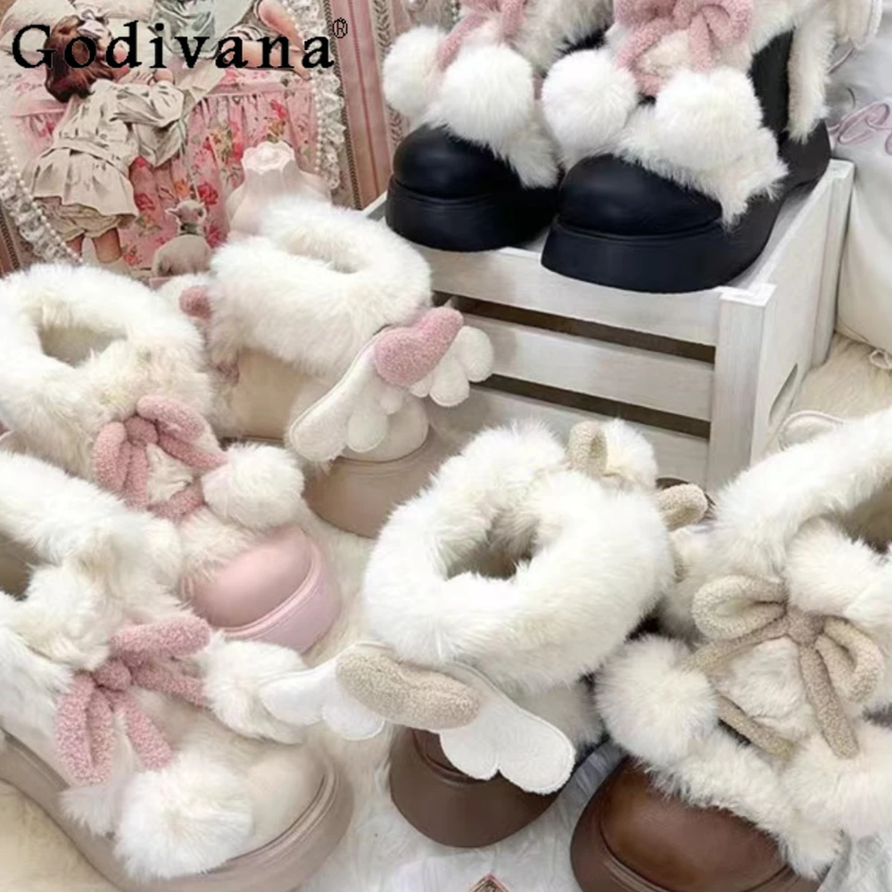 

Plush Lolita Shoe Winter Plush Warm School Thick-soled Snow Boots Japanese Cute Women Shoes Boots