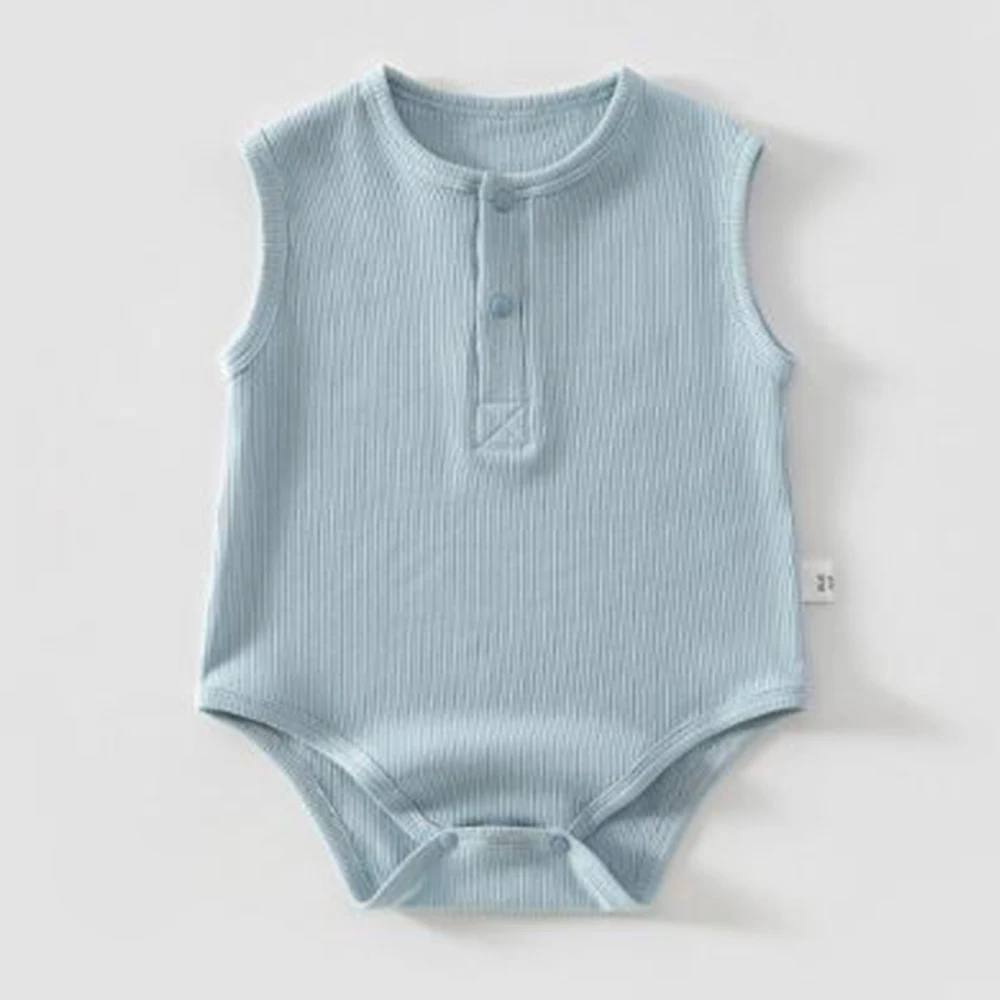 Newborn Baby Sleeveless Bodysuit Solid Color Summer Soft Lightweight Ribbed Infant Romper Unisex Baby Clothes For Boys Girls