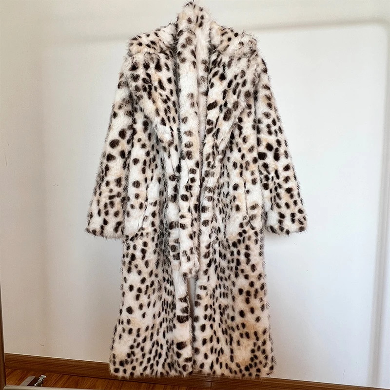 Exclusive Winter 2023 Long Belted Leopard Faux Fox Fur Coat Women Overcoats Ladies Stylish Street Fashion Fluffy Fox Fur Jacket images - 6