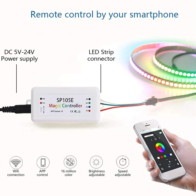 2Pcs SP105E Light Strip Controller Mobile Phone Smart Bluetooth Magic Color Controller LED Full Color Controller