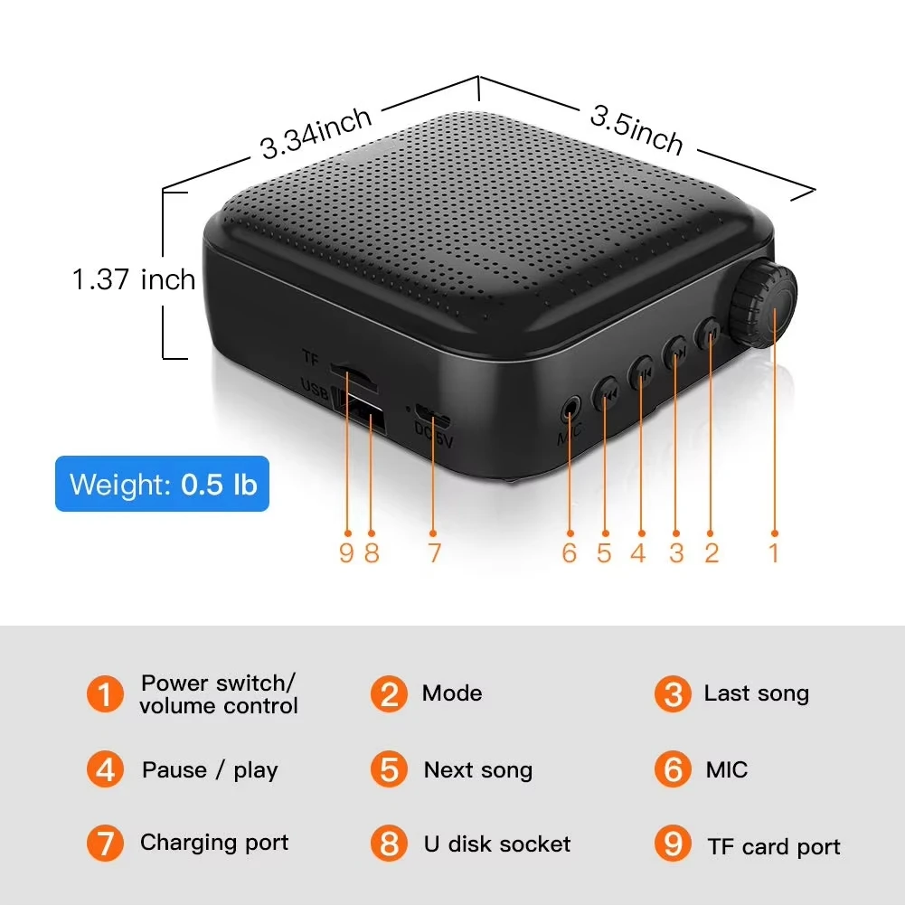 AAAEL-Portable Voice Amplifier With Microphone Rechargeable Ultralight Mini Audio Speaker Loudspeaker For Teachers