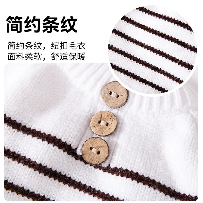 Simple Striped Button Sweater for Dogs in Autumn and Winter Cat Warm Teddy Warm Knit Sweater Pet Clothes Puppy Clothes