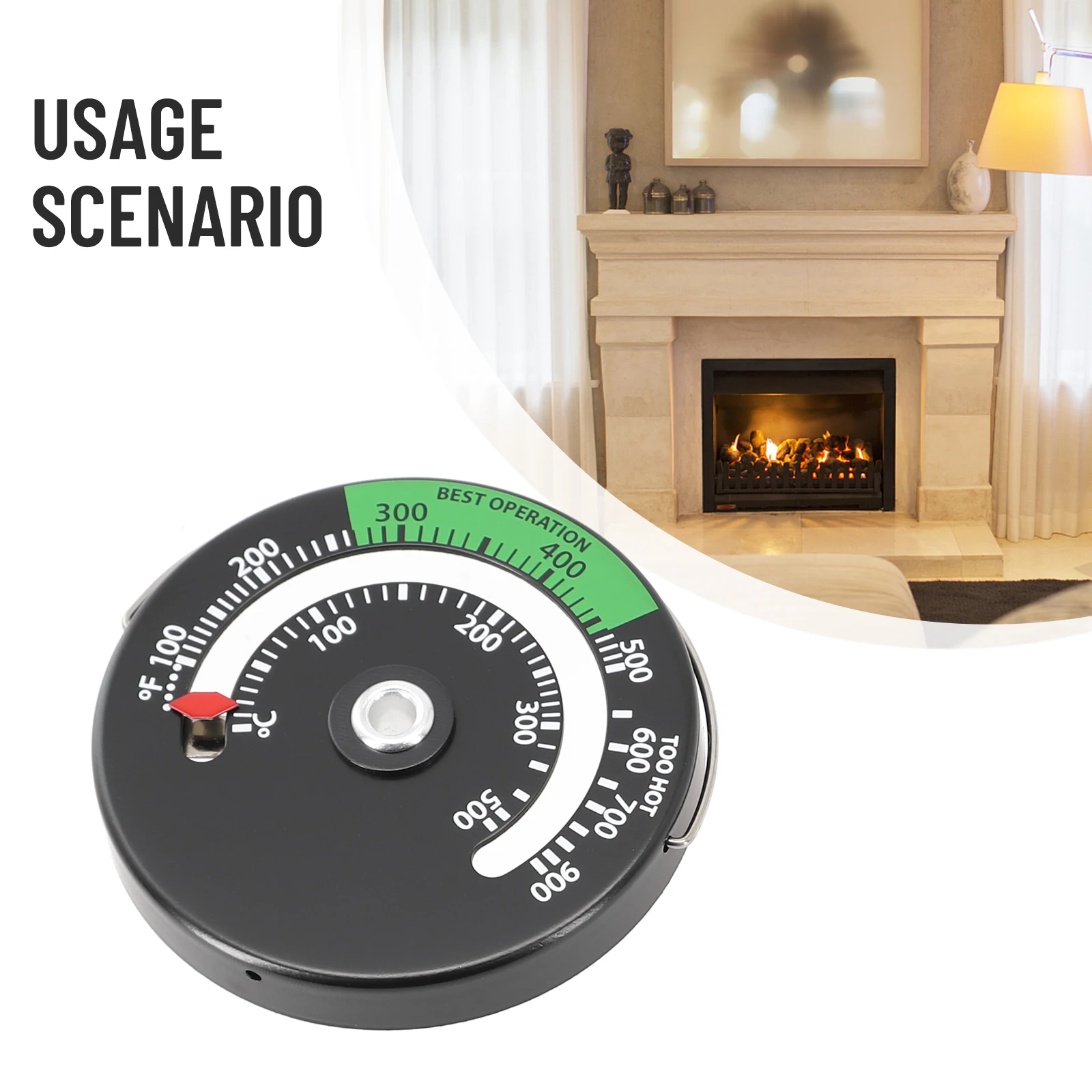 Temperature Fireplace thermometer Stove Wood 100-900℉ Accessories Aluminum Alloy Magnetic Suction Aluminum alloy Hot