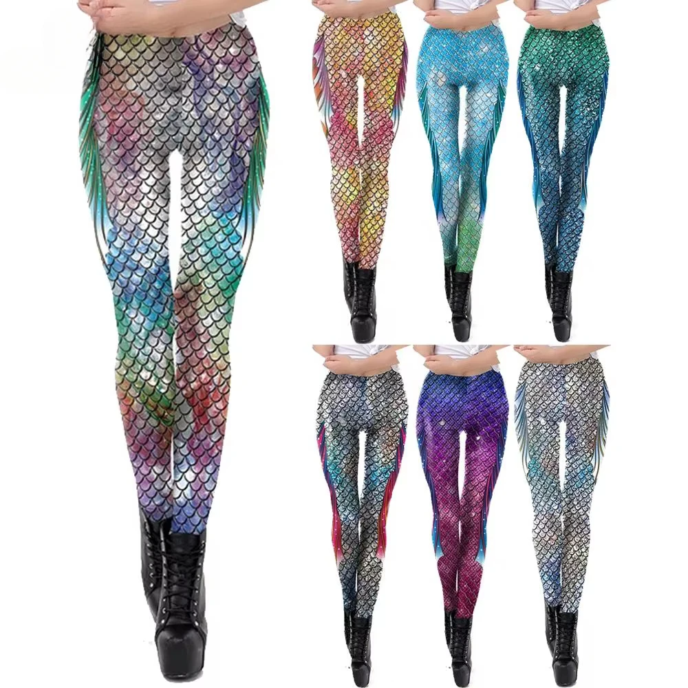 Women Mermaid Leggings Female Sexy Costume Fitness Workout Pants Colorful Fish Scales Leggins Casual Streetwear