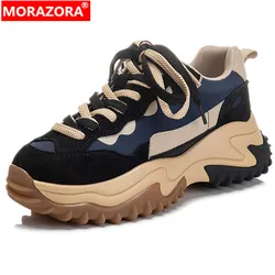 MORAZORA 2024 New Top Quality Simple Split Leather Sneakers Women Flat Platform Shoes Mixed Colors Office Ladies Casual Shoes