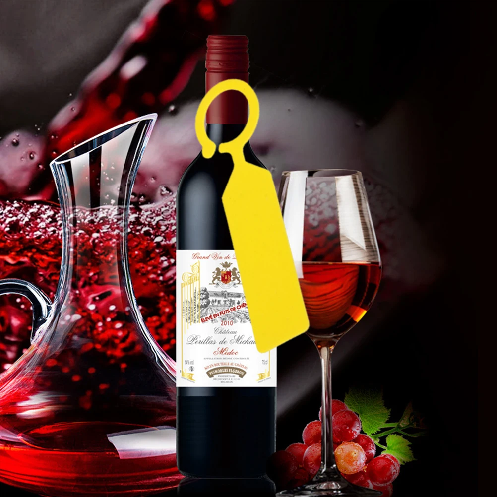 

120 pcs Reusable Thick Wine Bottle Tags Buckle Gardening Seedling Yellow Reusable Thick Plastic For Wine Bottle Seedling