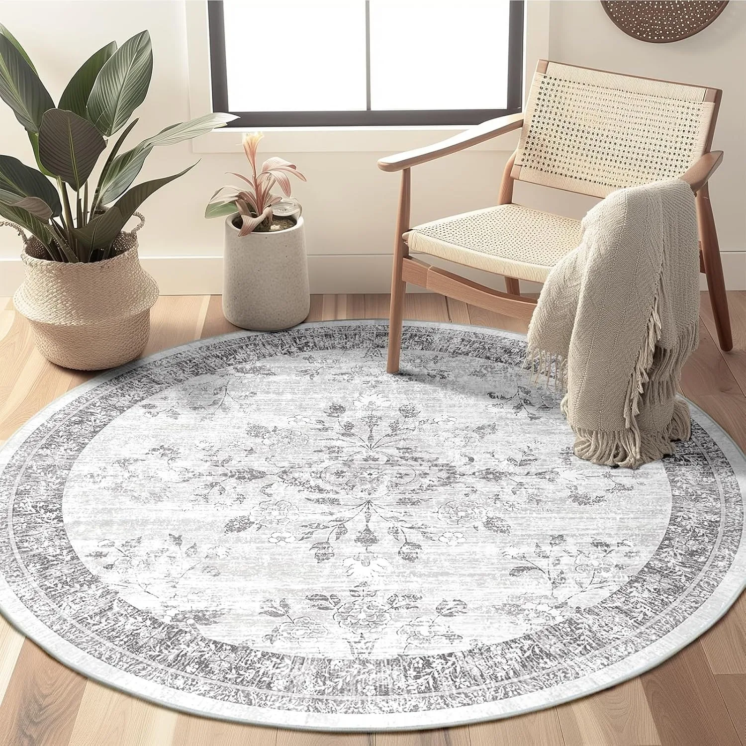 سجادة منطقة مستديرة على الطراز البوهيمي مع أنماط زهور رائعة، تصميمات فنية، سجادة ناعمة لتزيين الأرضيات الكلاسيكية