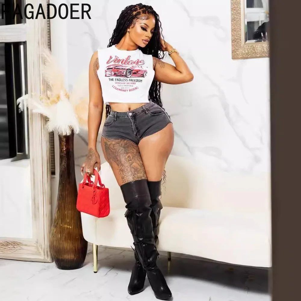 FAGADOER Sexy Hot Girl Elasticity Skinny Denim Shorts Women High Waist Button Pocket Jean Fashion Female Cowboy Matching Bottoms