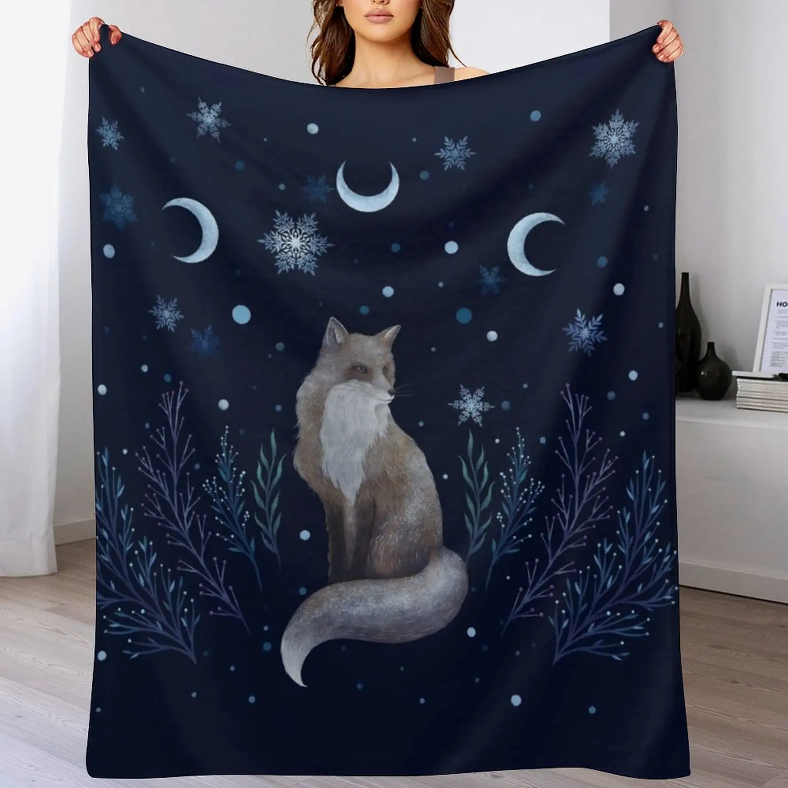 

Winter Fox Throw Blanket Decoratives bed plaid Multi-Purpose Blankets